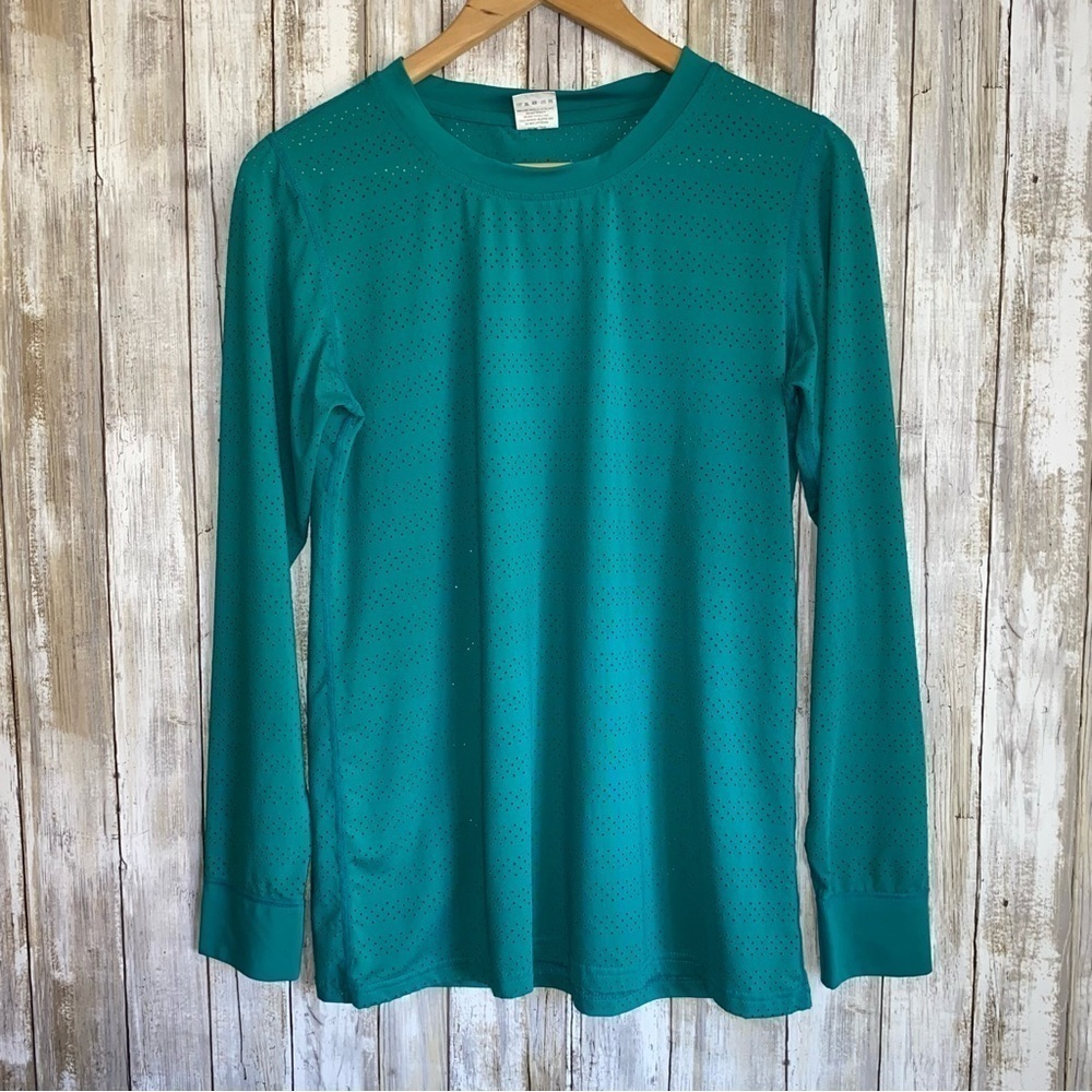 ZYIA Active Chill Long Sleeve Perforated Mesh Breathable Teal Green - Picture 2 of 5